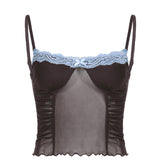 Kurzes Cami-Top aus Patchwork-Netzstoff